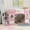 Pink, variant on Twin size bed with wood support / Storage staircase for mattress protection in bedroom