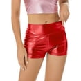 thumbnail image 2 of Yanarno Women's Shiny Metallic Shorts High Waist Rave Party Dance Booty Shorts Hot Shorts Yoga Shorts Red M, 2 of 7