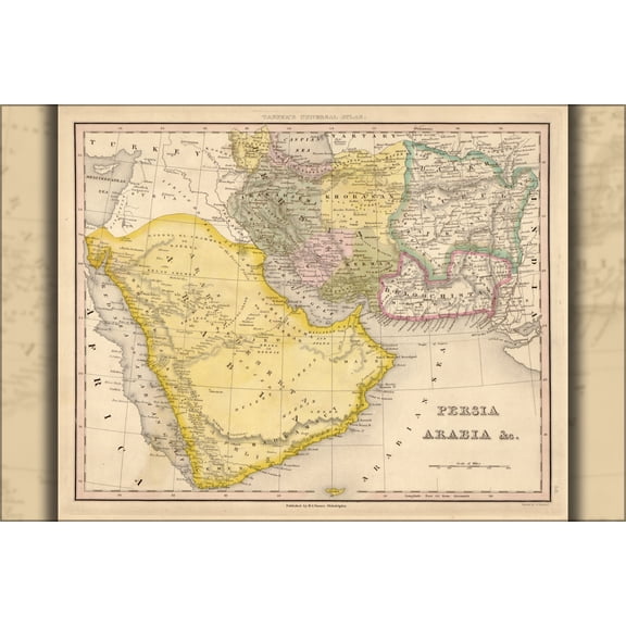 24"x36" Gallery Poster, map of Persia saudi Arabia iran iraq 1844