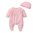 thumbnail image 1 of Wayren USA Infant Baby Girls Footed Pajamas Onesies Sleeper and Play Ruffled Collar Romper Bodysuit with Matching Hat, 1 of 5