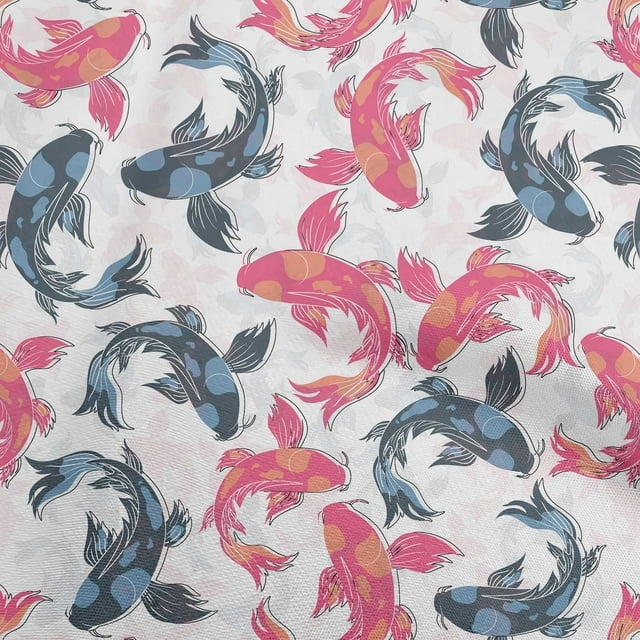 oneOone Cotton Poplin Pink Fabric Asian Japanese Koifish Sewing Fabric By The Yard Printed Diy Clothing Sewing Supplies 42 Inch Wide