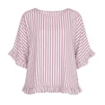 thumbnail image 5 of Qulqfy Crew Neck Womens Blouse Short Sleeve Striped Loose Casual Ruffle Boho Spring Summer Trendy Ladies Tops and Blouses Pink L, 5 of 8
