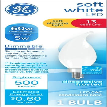 GE Household Lighting GE Soft White LED Decorative Light Bulb, 60 Watt Eqv, Small Base, 13 year, 1pk