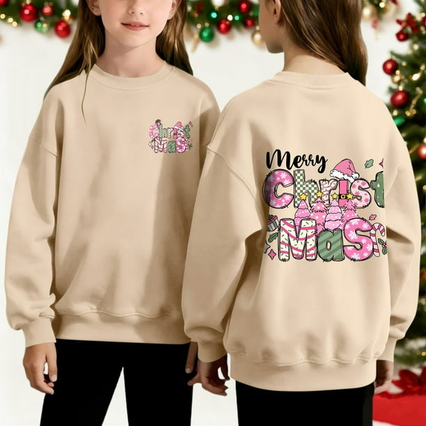 Cowsor Girls Sweatshirts Kids Cute Graphic Crewneck Pullover Tops Xmas Long Sleeve Holiday Shirts