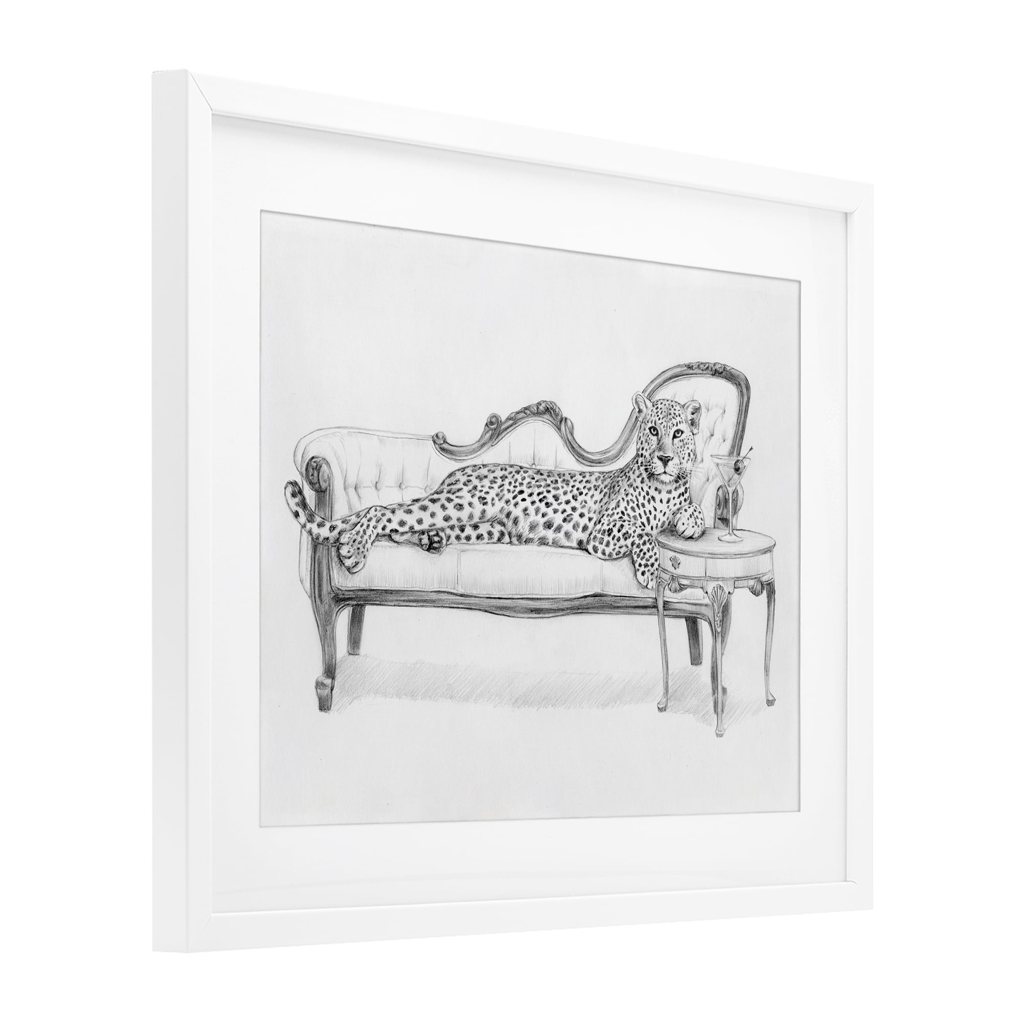 Stupell Industries Lounging Beast Cheetah White Framed Print Under Glass, design by Victoria Barnes
