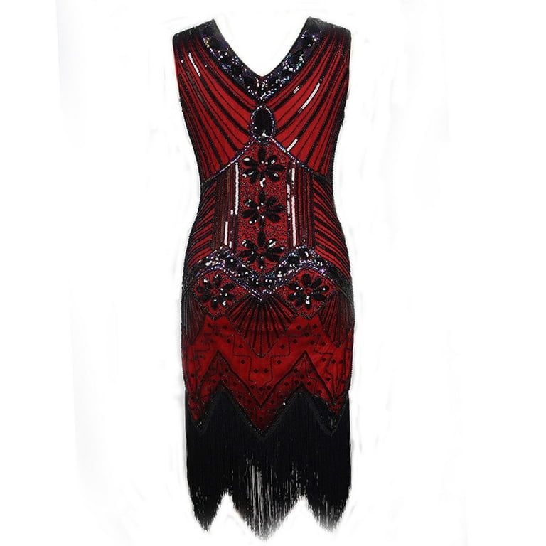 blue dress for baby girl Queendancer Women Plus Size 1920s Flapper Dress Red Sequin Vintage Gatsby  Dress with Fringes – queendancer main image 1