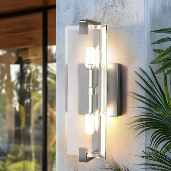 Litupuer 14. 5in Silver Modern Interior Wall Lamp, 2-Lights Dimmable Wall Sconce with 2 Bulbs for Bathrooms,Hallways