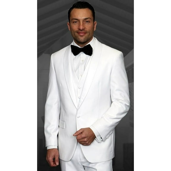 Statement Mens 3 Piece White Shawl Collar Modern Fit Tuxedo TUX-SH