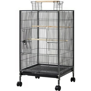 Wrought Iron Bird Flight Open Play Top Cage with Rolling Stand for Parrots, Lovebirds and Cockatiel, 36 Inch