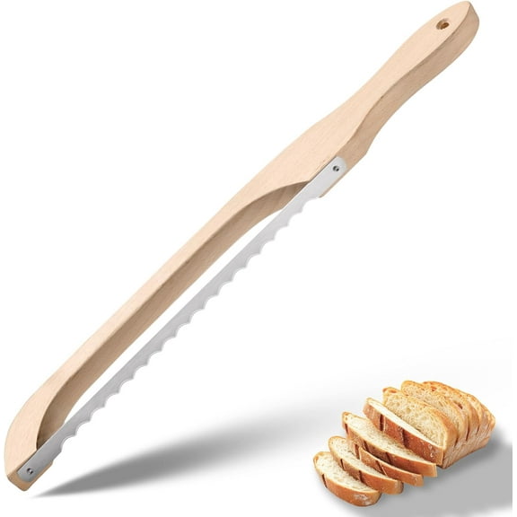 Bread Slicer for Homemade Bread Cutting, 16 Inch Sourdough Bread Knife Cutter with Bow Shape Wooden Handle for Bread, Pastry, Stainless Steel Serrated Blade