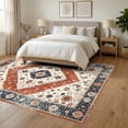thumbnail image 3 of ODIKA 6'x9' Ultra-Soft Area Rug, Entryway Boho Vintage Southwestern Border Motif Distressed Scroll None Washable, Bare feet friendly, Silk-Touch for Guest Room, Bedroom, 3 of 7