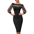 thumbnail image 2 of Ayolanni 3/4 Sleeve Fall Dresses for Women Mesh Solid Crew Neck Bodycon Maxi Cocktail Dress Wedding Guest Elegant Party Sundress Black L, 2 of 5