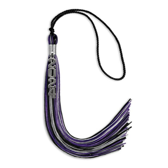 Endea Graduation Black/Purple/Silver Mixed Color Graduation Tassel with Silver Stacked Date Drop