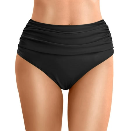 Women s High Waisted Swim Bottom Ruched Bikini Tankini Swimsuit Briefs Black M