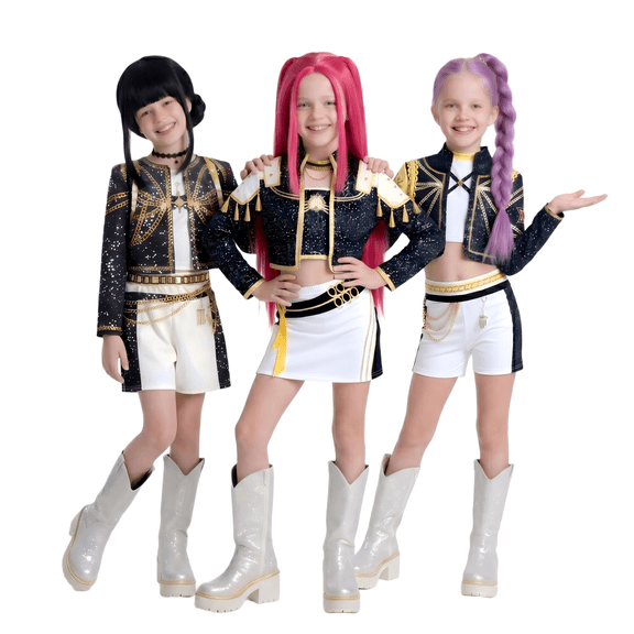 Halloween Costume Pop Star Stage Outfit K-Pop Idol Jacket Top and Shorts 3-Piece Set