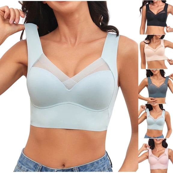 HBGVBA Women's Sports Bras,Wide Straps Wireless Mesh Breathable Seamless Lift Intimates Tank Top Style Support Bras