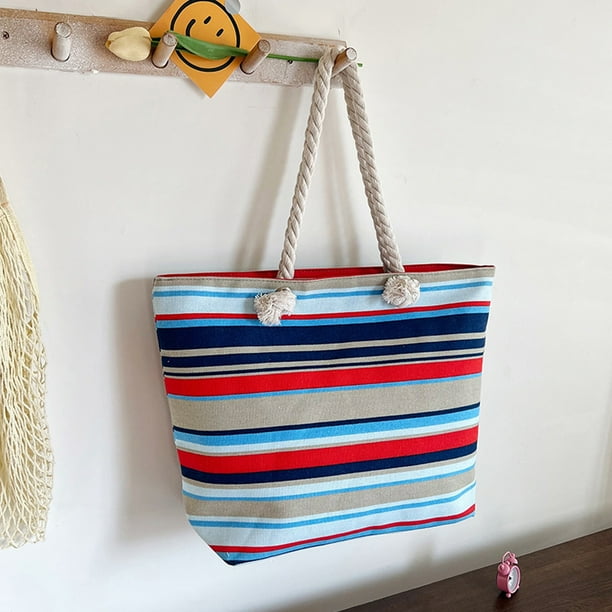 Bolsa de playa Bolsas de playa para mujeres Bolsa de lona bohemia a rayas con cierre de cremallera Bolsas de consuela de playa esteticas impermeables de utilidad Inway Bodega Aurrera en