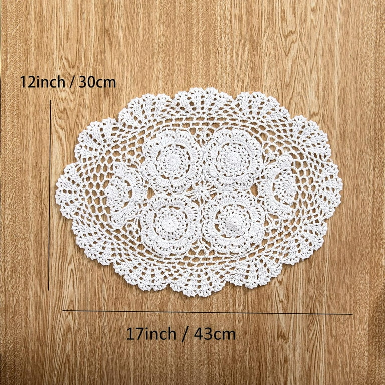 COOKY Lace Doilies Handmade Crochet Cloth Placemats 2pc, Vintage Decorate Floral Tablecloths, Beige,Oval(12 X 17 Inch