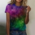 thumbnail image 2 of Womens Galaxy Space Print T-Shirts Short Sleeve Crewneck Graphic Tees Casual Summer Fashion Tops 2025, 2 of 5