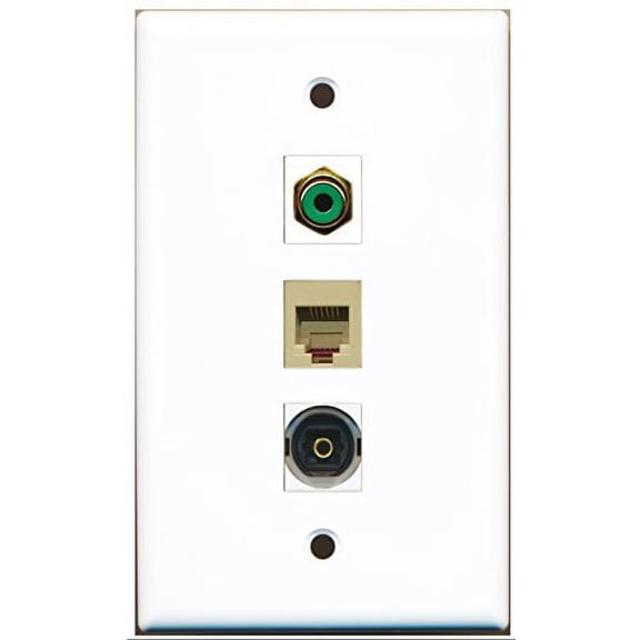 RiteAV - 1 Port RCA Green and 1 Port Phone RJ11 RJ12 Beige and 1 Port Toslink Wall Plate