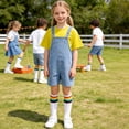 thumbnail image 4 of JIAYUE Boys Girls Outfit Sets Crew Neck Short Sleeve Denim Overalls Shorts With Solid Color Top Toddler Kids Romper Jumpsuit For Graduation Performance Party Classic Children Clothes Suits, 4 of 6