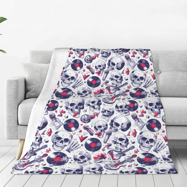 Balery music Skull record mike Manta de Felpa Suave y Acogedora – Cobija de Franela Aterciopelada para Cama, Lavable y Cálida para Sofá, Mascotas, Transpirable-60"x50"