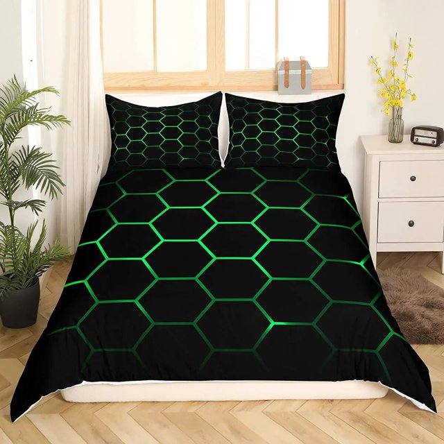Geometric Duvet Cover Multicolor Honeycomb Hexagon Bedding Set Geometric Theme Metal Texture Streamline Polyester Qulit Cover