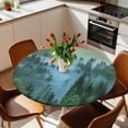thumbnail image 3 of Mountain Fitted Tablecloth with Elastic Edged, Round Table Cloth for Dining Table, Forest Green Trees Modern Art Waterproof Oil Proof Table Cover for Indoor Outdoor 55"-60", 3 of 8