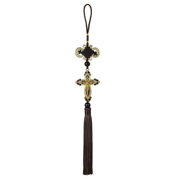 ROCKROK Tassel Cross Jesus Pendant Cartoon Car Rear-View Mirror Hanging Ornament
