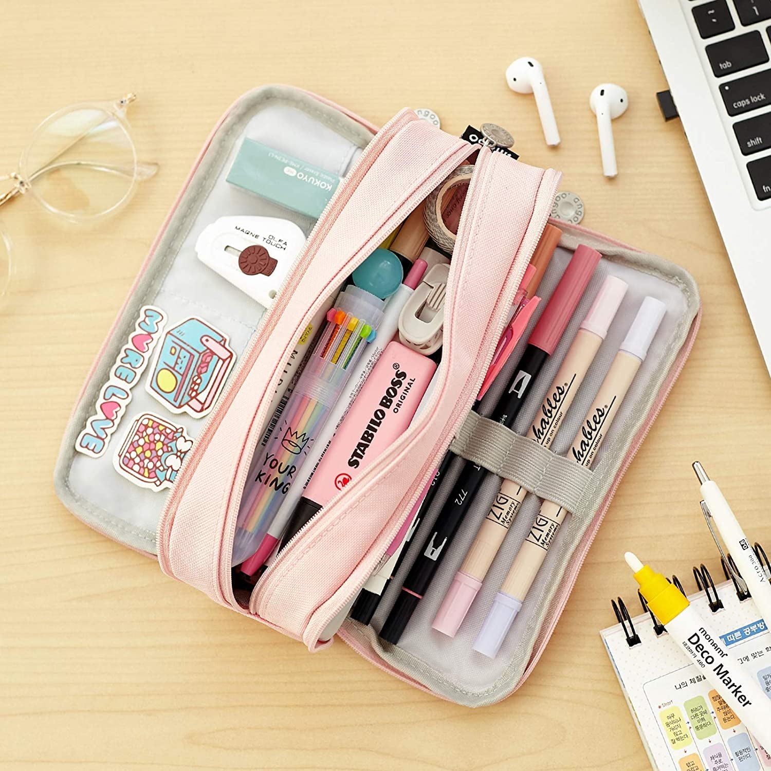 Pencil Case Large Capacity Pencil 3 Compartment Pouch Handheld Pen Bag Gift  for Office School Teen Girl Boy Men Women Adult 