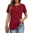 thumbnail image 3 of JYLFC Womens Shirts Summer Crew Neck Raglan Shirt Basic Short Sleeve Loose Fit Casual Tunic Tops, Claret L, 3 of 6
