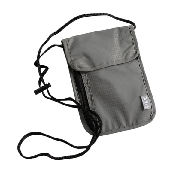Yinanstore Neck Wallet Holder Zipper Closure Crossbody Bag Card Storage Organizer Case with Adjustable Strap for Trips Business Gray