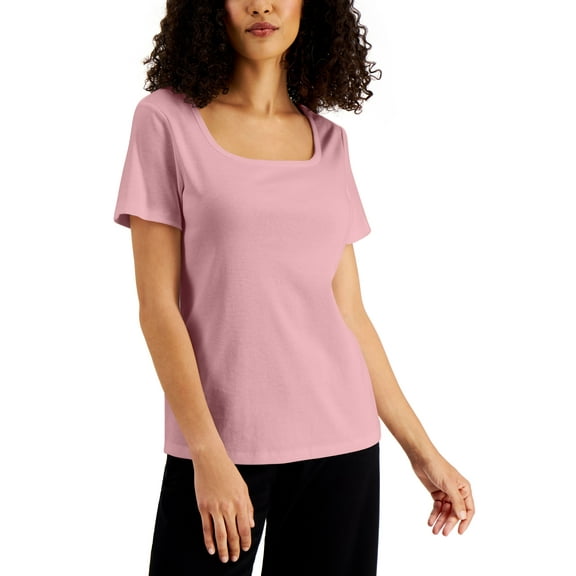 Karen Scott Petite Square Neck Cotton Top Boca Blush P2XL