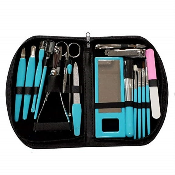 Blue 19 Piece Manicure Set with Case Stainless Steel Pedicure Nail Clippers