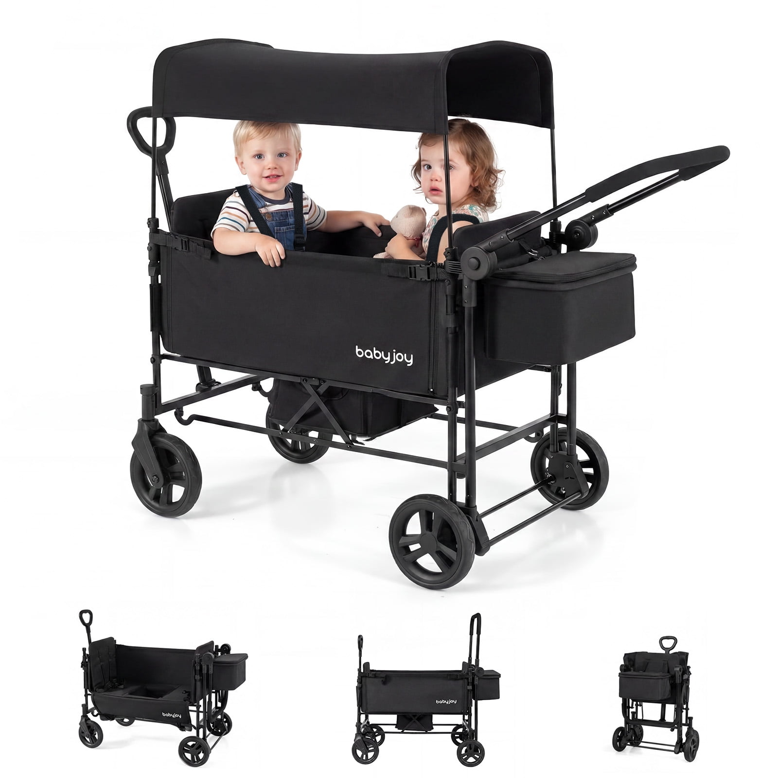 Babyjoy Foldable Wagon Stroller ,Baby Stroller with Removable Canopy,Adjustable Handle Black