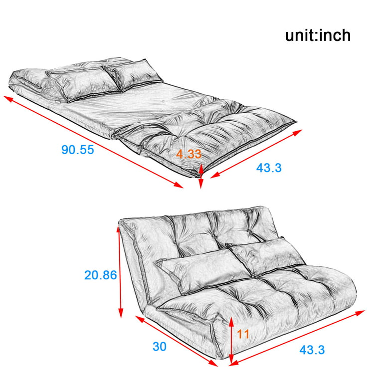 Floor Couch, Folding Futon Sofa Bed with Two Pillows, Floor Chair Sleeper 5-Position Recliner Strong Back Support for Living Room, Perfect Meditation, Reading, and Gaming, B532 - Walmart.com