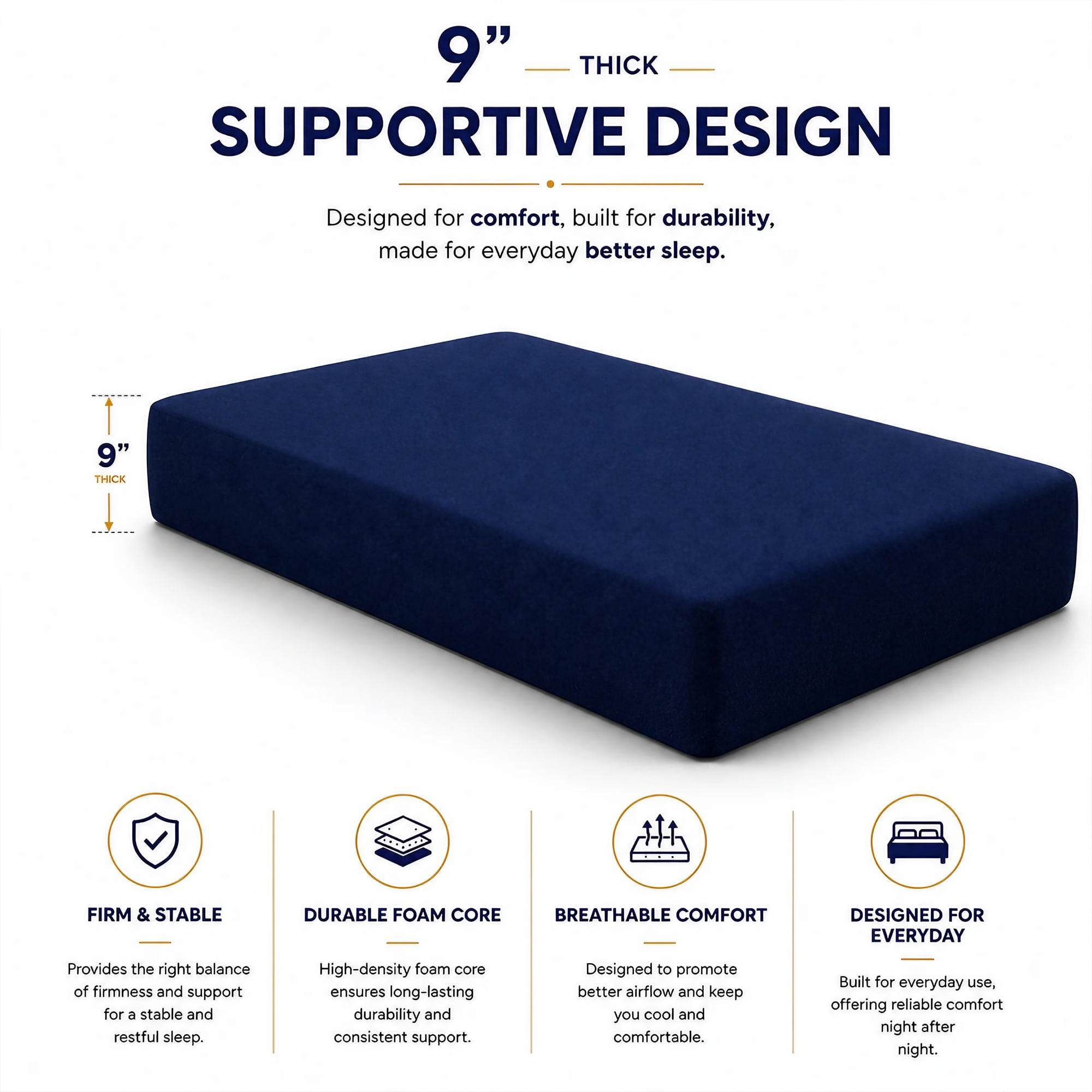 Continental Sleep, 9-Inch Medium Firm Water Resistance Nylon Vinyl Foam Mattress, Noiseless, Soft Cloud Feeling, Body Heat Reflection, Good for Hospital and Camp, Twin, Blue