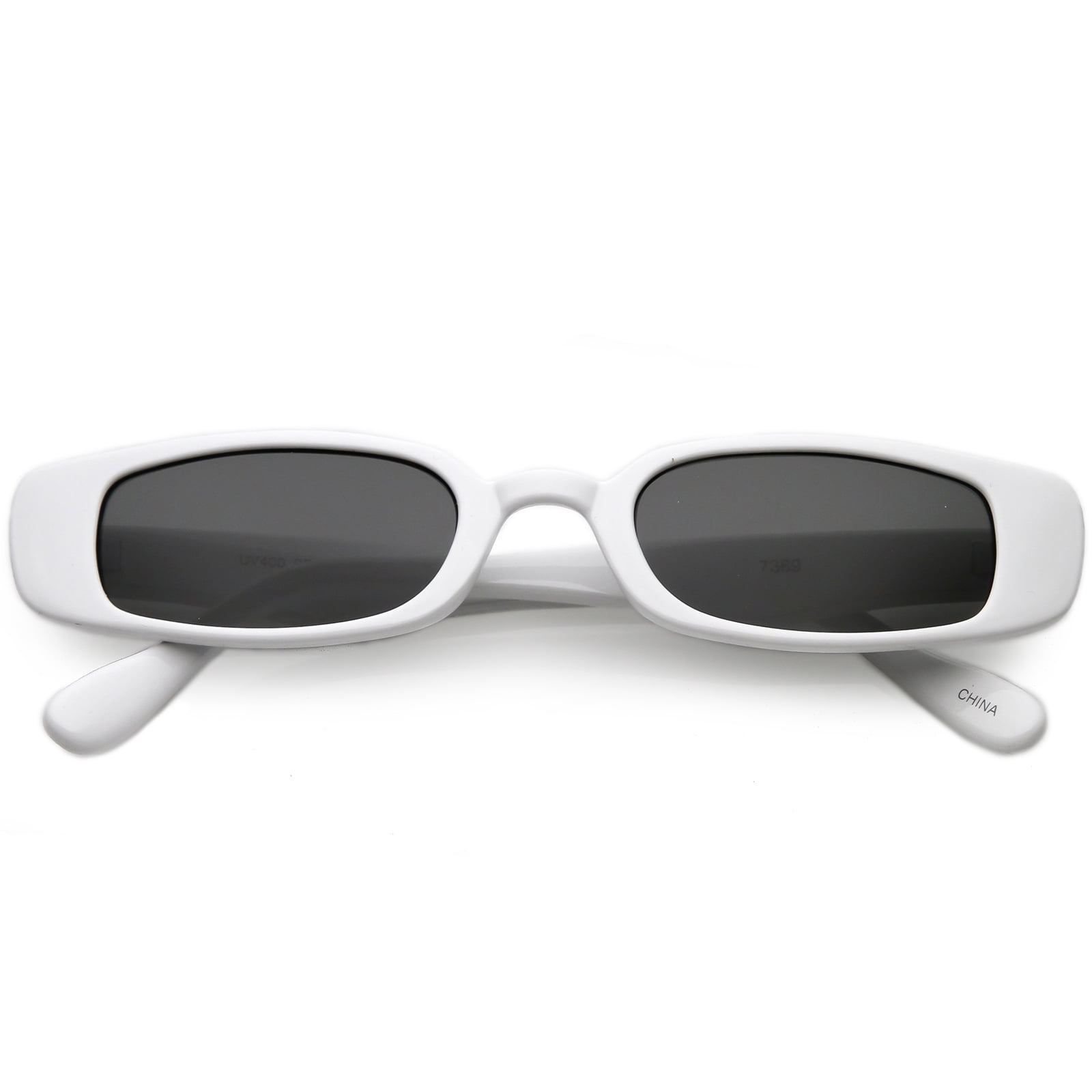 Extreme Thin Small Rectangle Sunglasses Neutral Colored Lens 49mm White Smoke