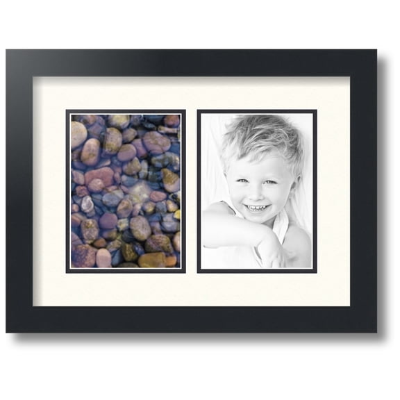 ArtToFrames Collage Photo Picture Frame with 2 - 5x7 Openings, Framed in Black with Chantilly and Black Mats (CDM-3926-37)