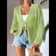thumbnail image 5 of Cárdigan Informal de Playa para Mujer, de Larga, con Aberturas y Lazo Frontal de Crochet. Verde L, 5 of 7