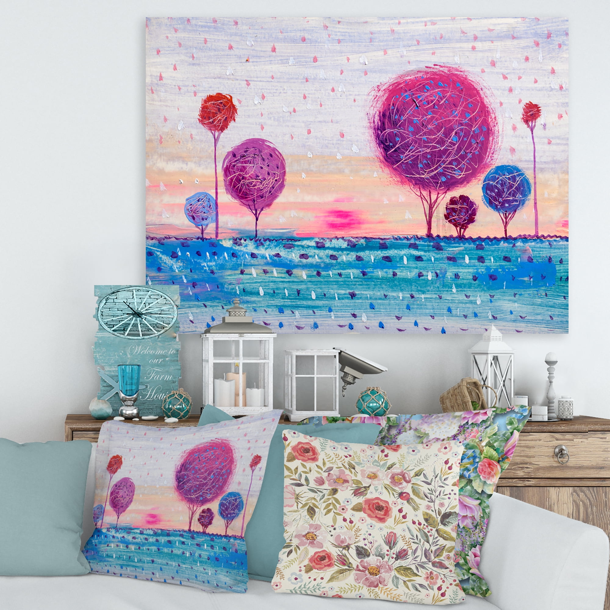 Designart ' Purple Coloured Tree Impression Landscape II ' Modern Canvas Wall Art Print