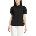 thumbnail image 4 of Unique Bargains Women's Puff Sleeve Turn Down Collared Work Office Button Down Shirt, 4 of 5