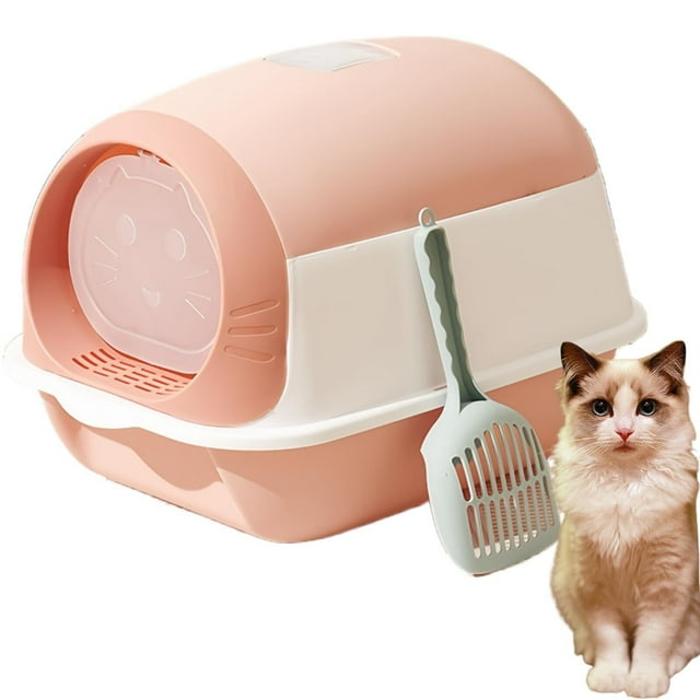 Caja de Arena para Gatos con Capucha, Arenero para Gato Cerrado con Pala, Orinal Inodoro Gatito, Planta de Arena Fácil de Limpiar, a Prueba de Olores, Antisalpicaduras, para Gatitos (Rosa)
