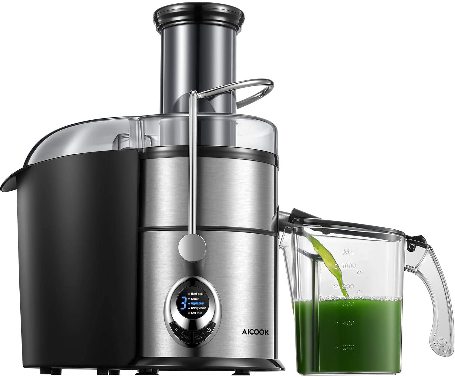 BPA-Free Non-Slip Feet Quiet Motor 3.1 Big Mouth Centrifugal Juicer Juicer Machines Easy to Clean Aicook 800W Juice and Vegetable Extractor 5-Speed Touch Screen 