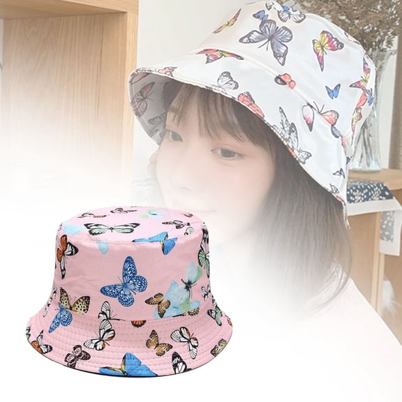 SPRING PARK Summer Reversible Butterfly Printed Fisherman Bucket Sun Hat