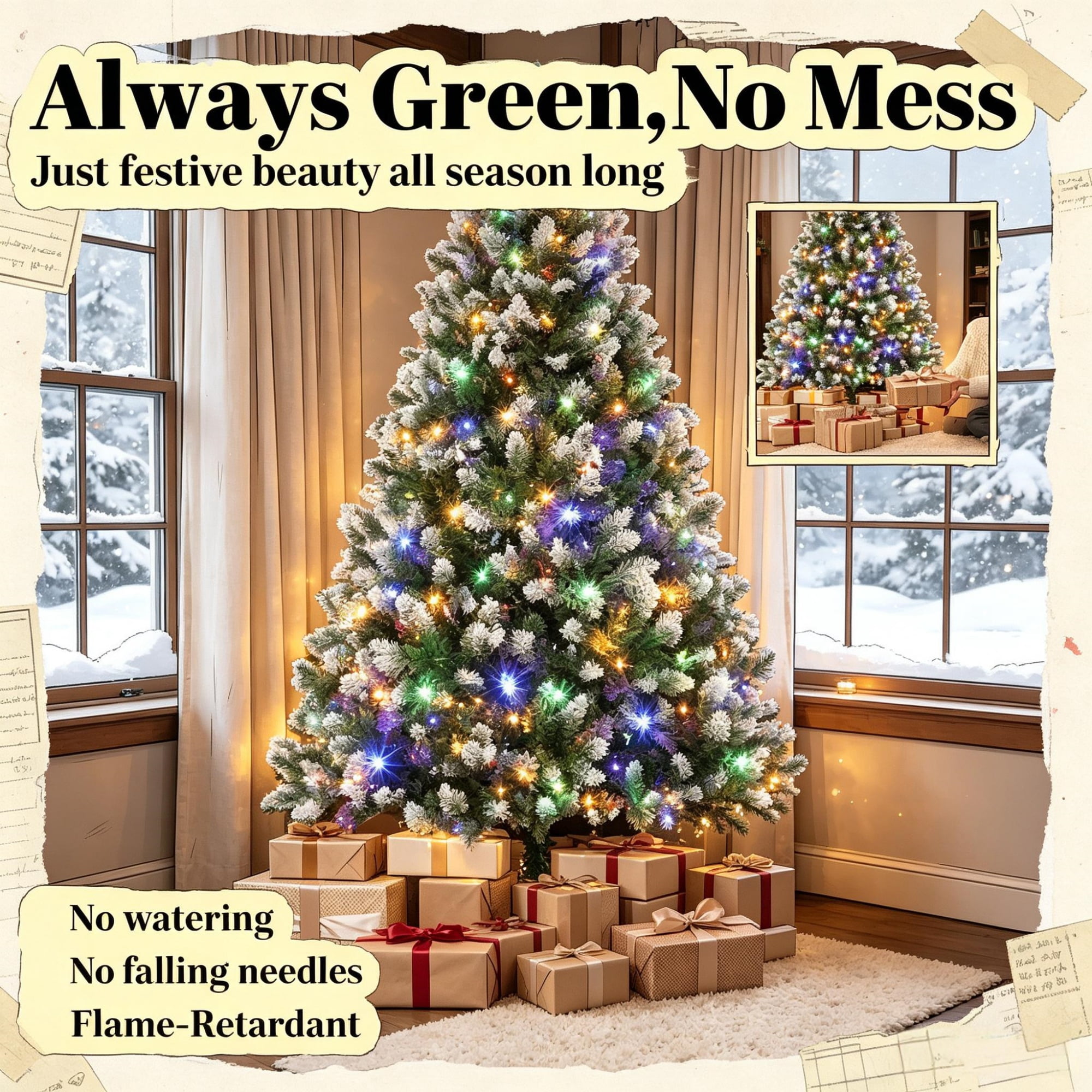7.5 ft Pre-Lit Artificial Christmas Tree with 400 Dual-Color LED Lights, 1378 PVC Tips, Hinged Branches and Remote Control