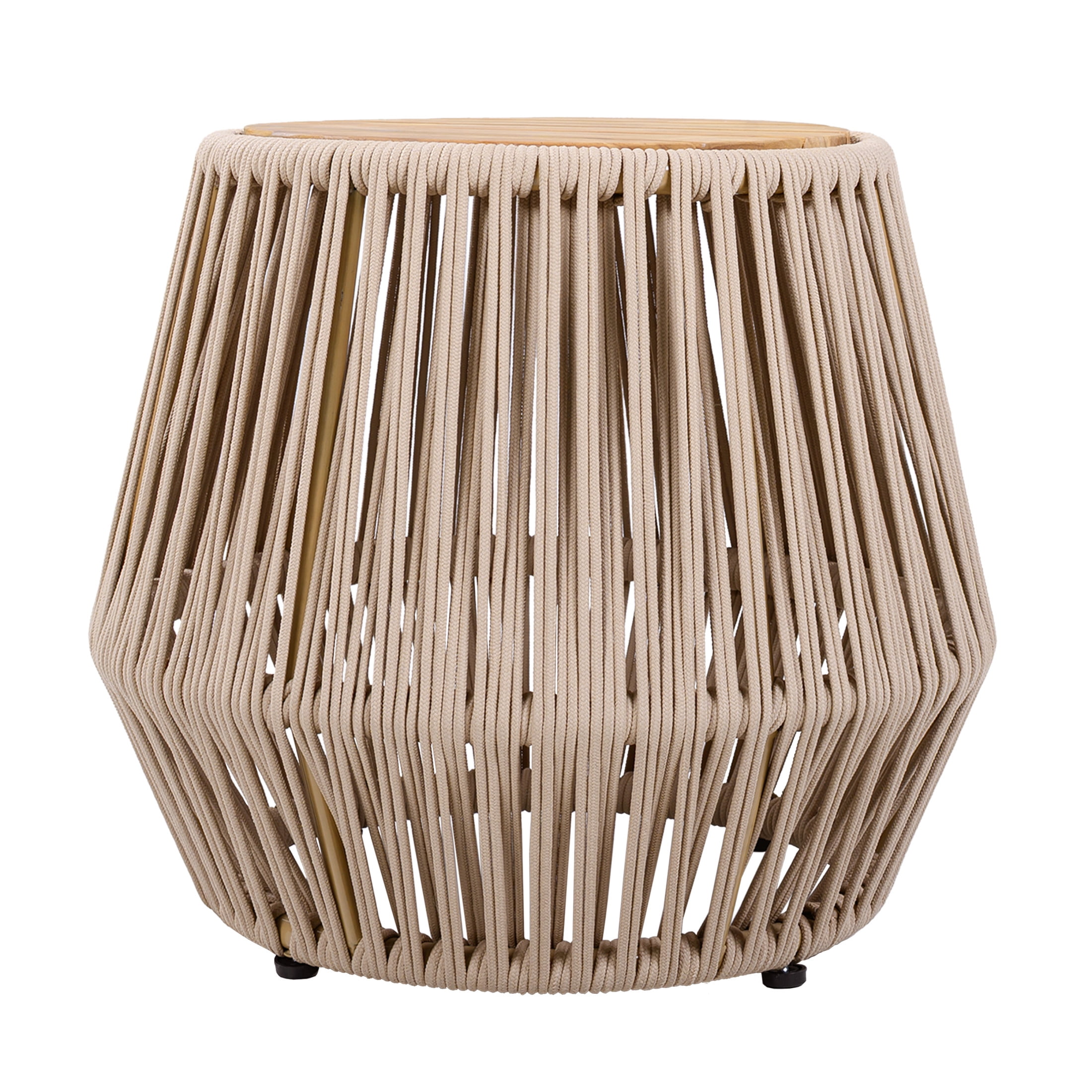 Christopher Knight Home Modern Boho Acacia Wood Accent Side Table with Beige Rope Base, Light Teak Finish