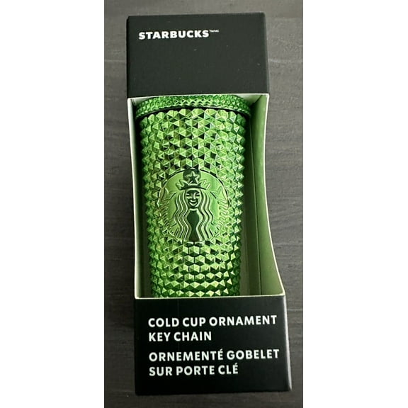 Starbucks  Metallic Green Stud Bling Holiday Cold Cup Ornament Keychain