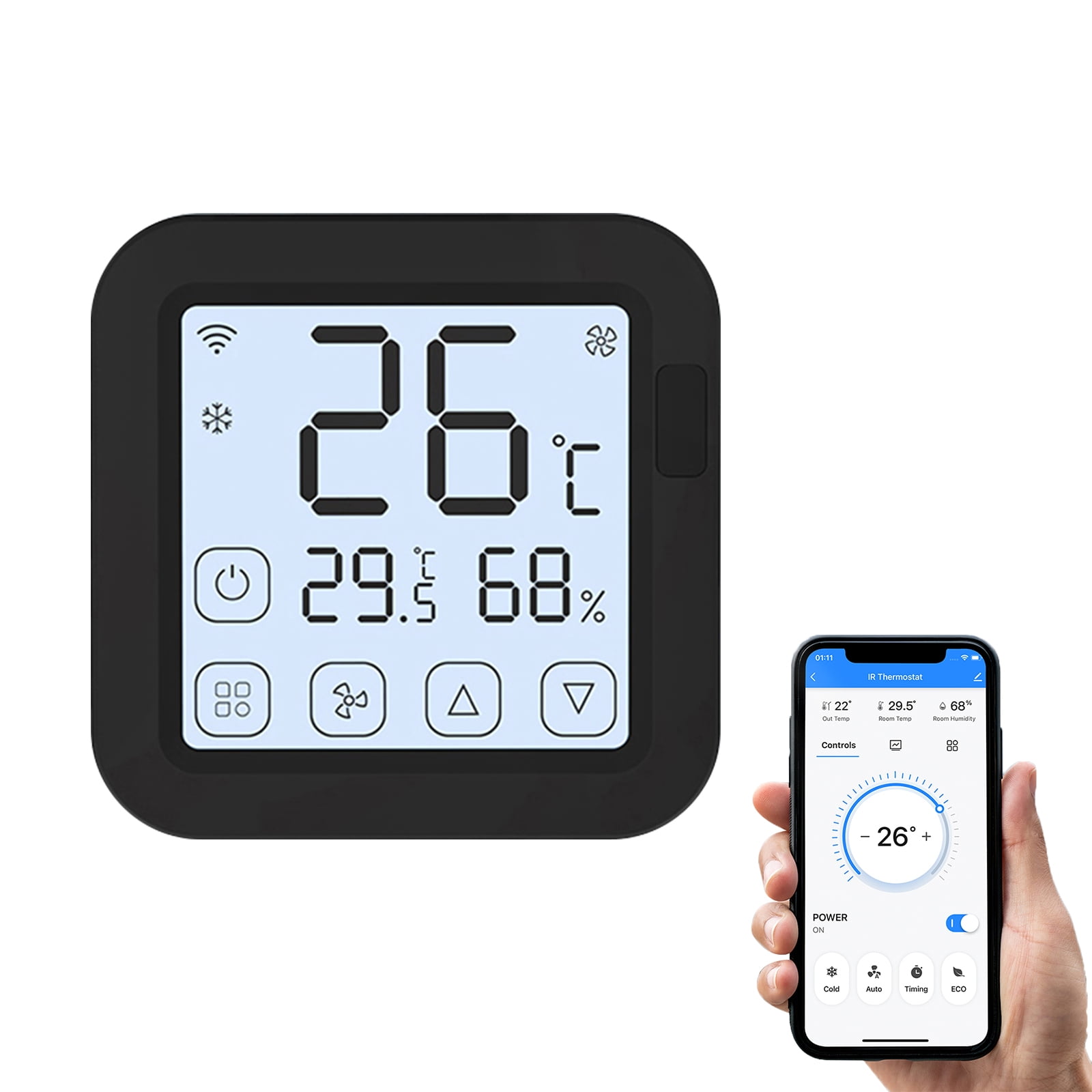 Tuya Smart Wifi IR Air Conditioner Controller Thermostat with LCD Display  App Control Temperature Humidity Sensor Monitor Compatible with Home for