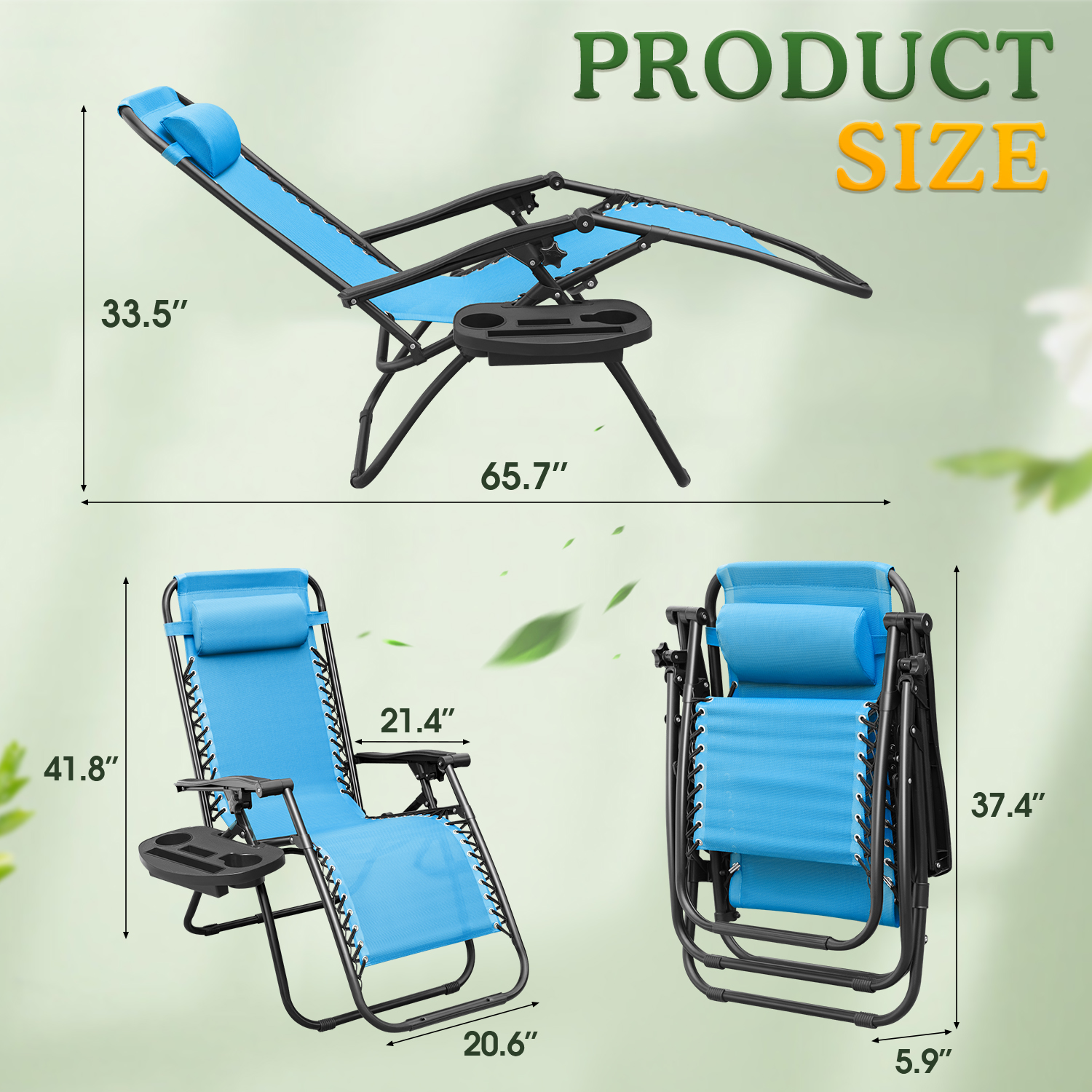 Lacoo Patio Zero Gravity Chair Outdoor Adjustable Recline Chair seating capacity 2, Light Blue - image 2 of 7